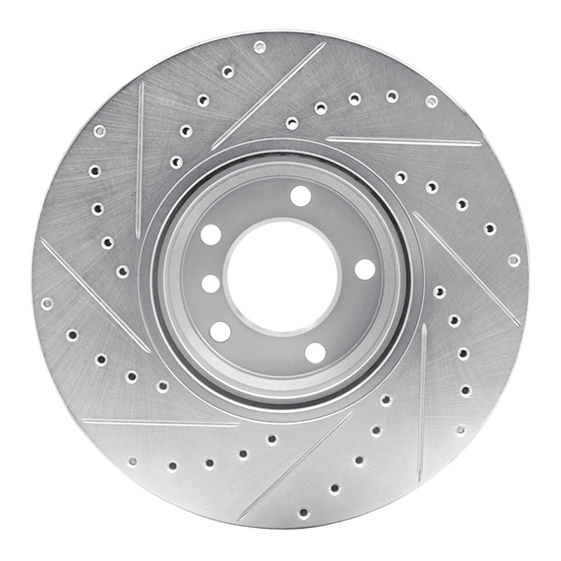 BMW 750IL Brake Rotor (1) - Front Right - R1 Concepts - Drilled & Slotted - Silver - `95-`01
